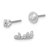 Sterling Silver Rhodium-plated Textured CZ Stud/Circle/Ear Cuff Set of 3 Single Earrings Set